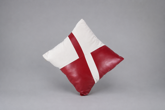 Synthetic Leather Square Cushion -Red & White