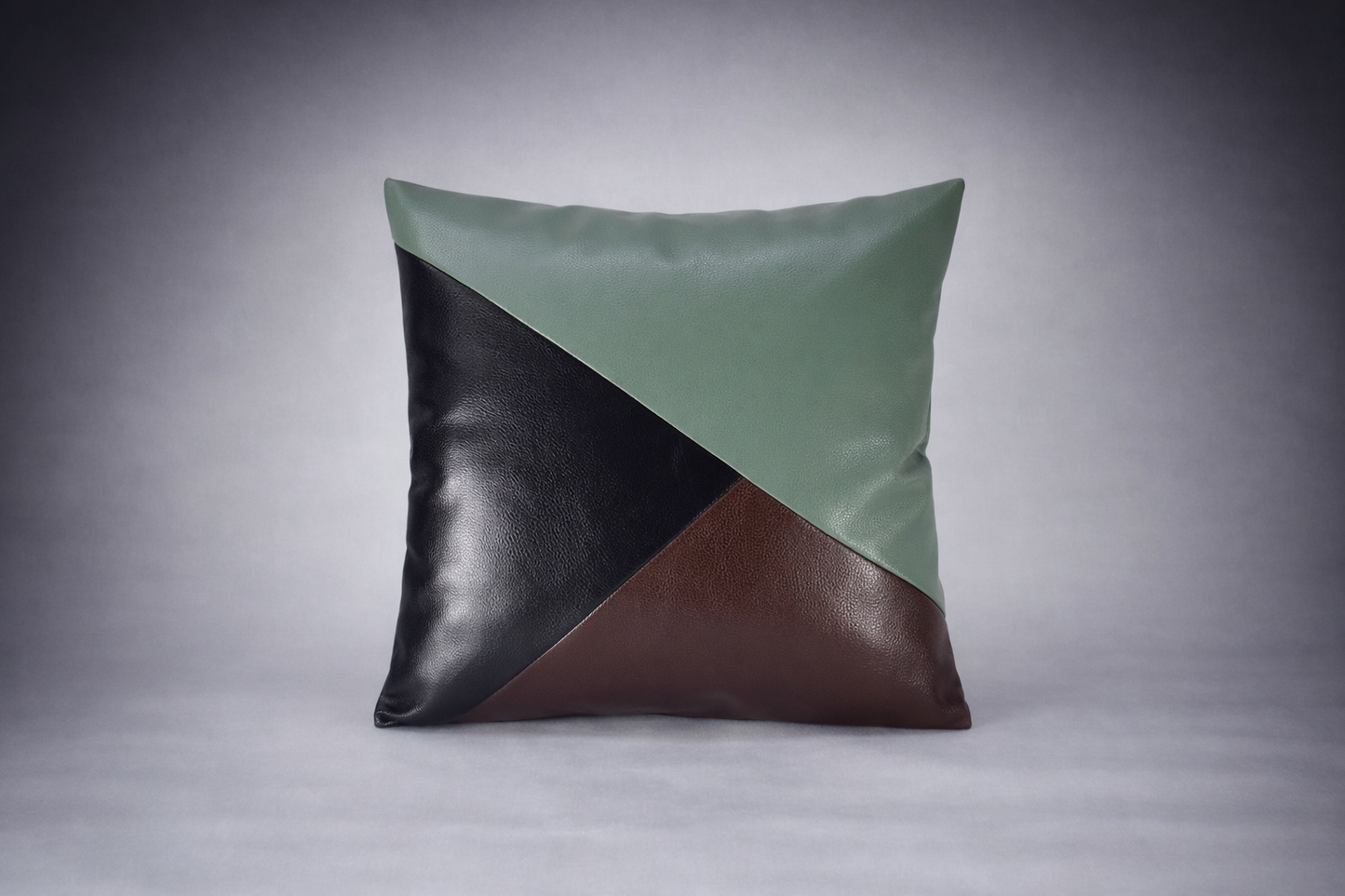 Synthetic Leather Square Cushion -Black, Green & Brown