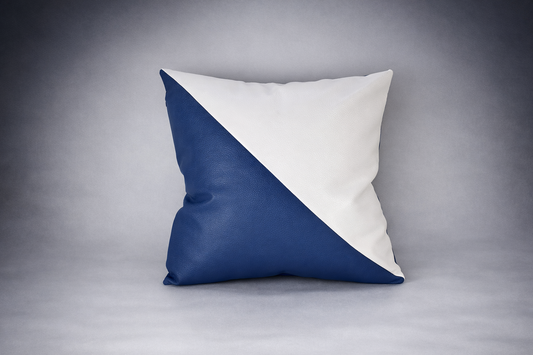 Synthetic Leather Blue & White Cushion