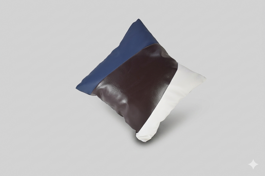 Synthetic Leather Square Cushion -Brown, Blue & White