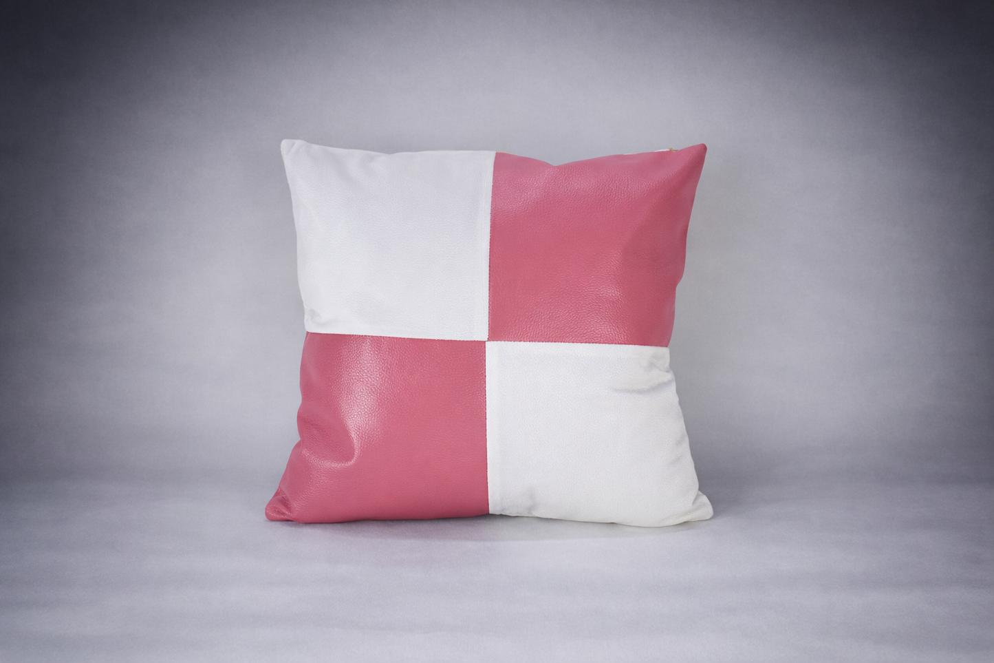 Synthetic Leather Square Cushion -White & Pink