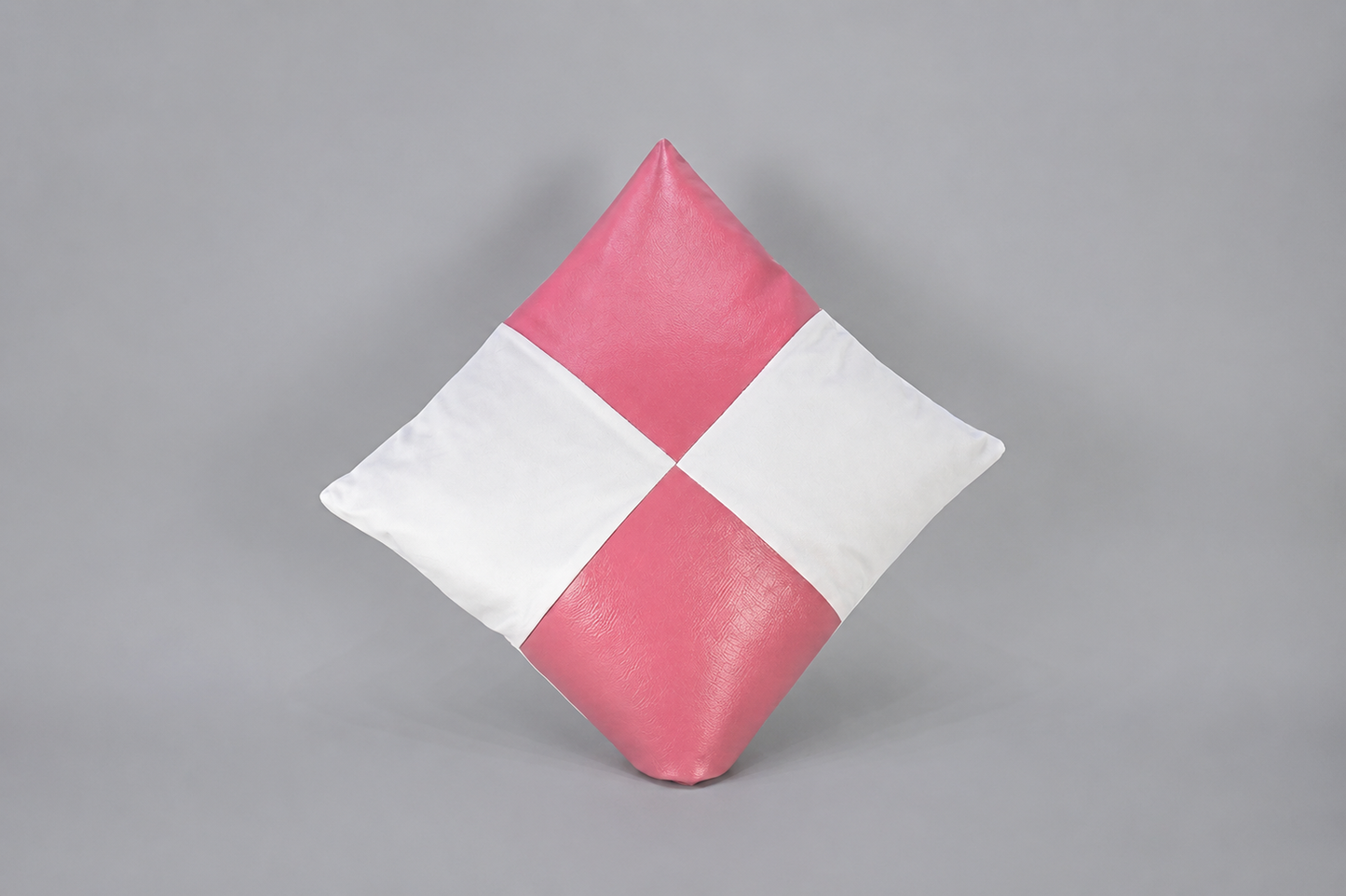 Synthetic Leather Square Cushion -White & Pink