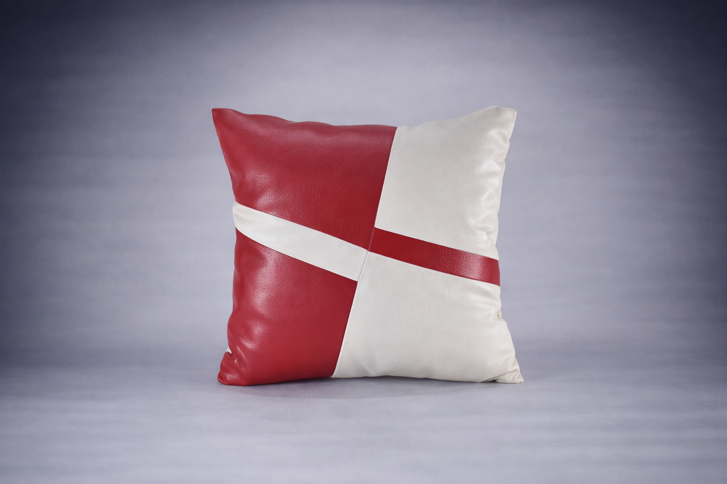Synthetic Leather Square Cushion -Red & White