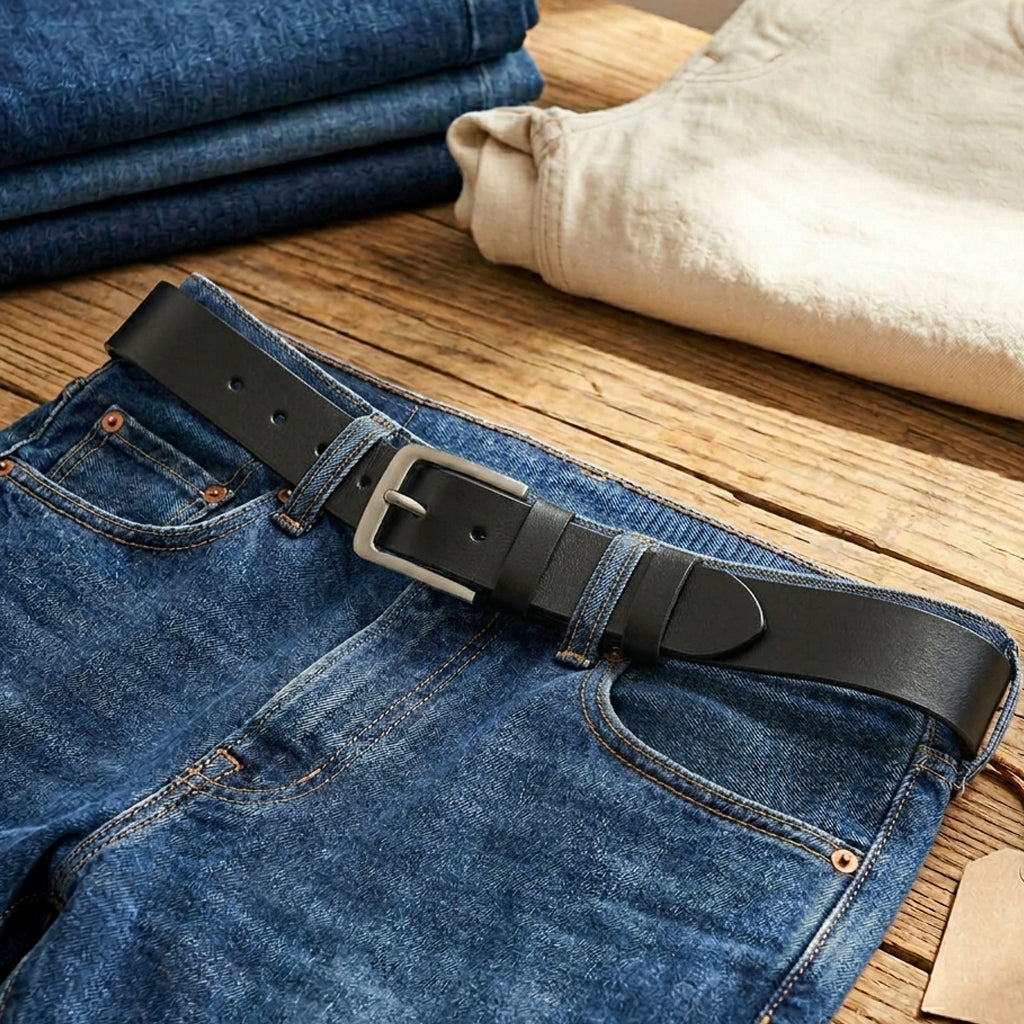 Gentry.pk Casual Black Leather Belt on Blue